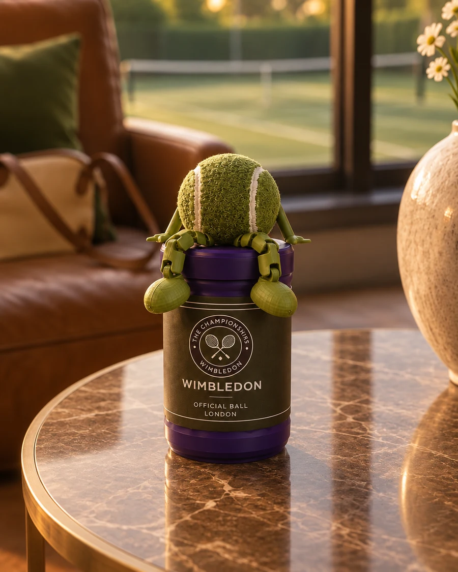 Wimbledon sobre seu tubo temático em um ambiente decorado